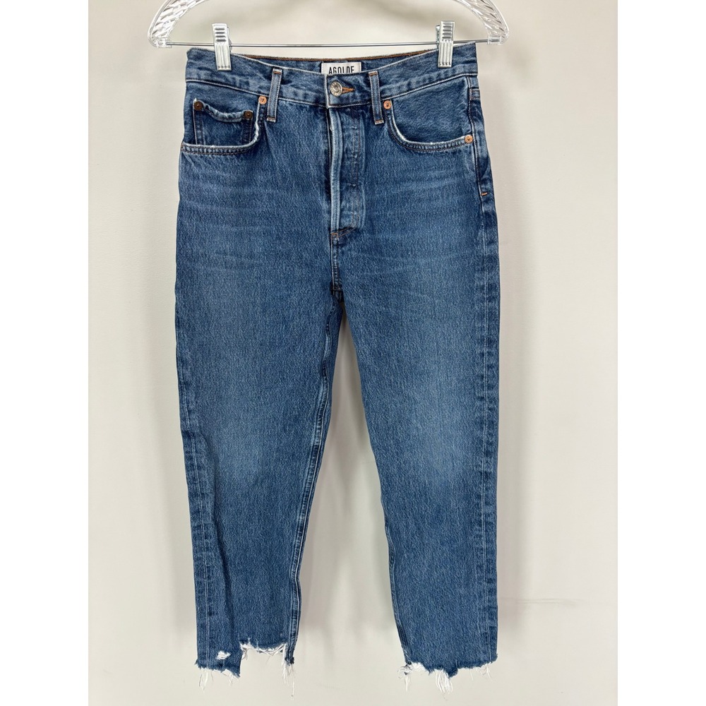 AGOLDE Riley High Rise Classic Straight Leg Jeans Blue Raw Hem 26 A056J-813